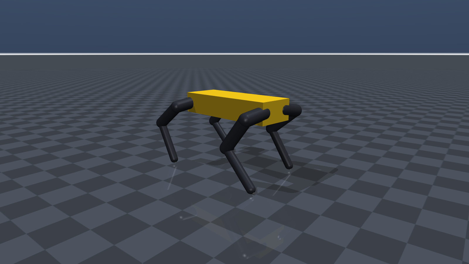The platform walking in MuJoCo simulation, with telemetry overlaid